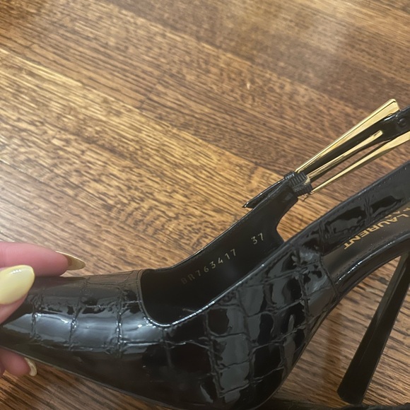 Saint Laurent Black Croc Slingback Stiletto Heels - Picture 9 of 14